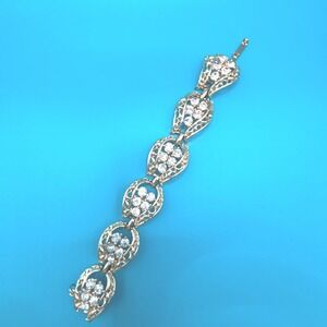 Vintage Coro Gold Tone Rhinestone Filagree Link Bracelet‎ 7 Inch